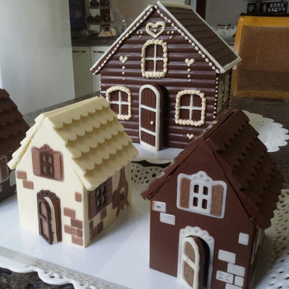 2Pcs/Set 3D Christmas House Silicone Chocolate Cake Mold Mould DIY Baking Tool