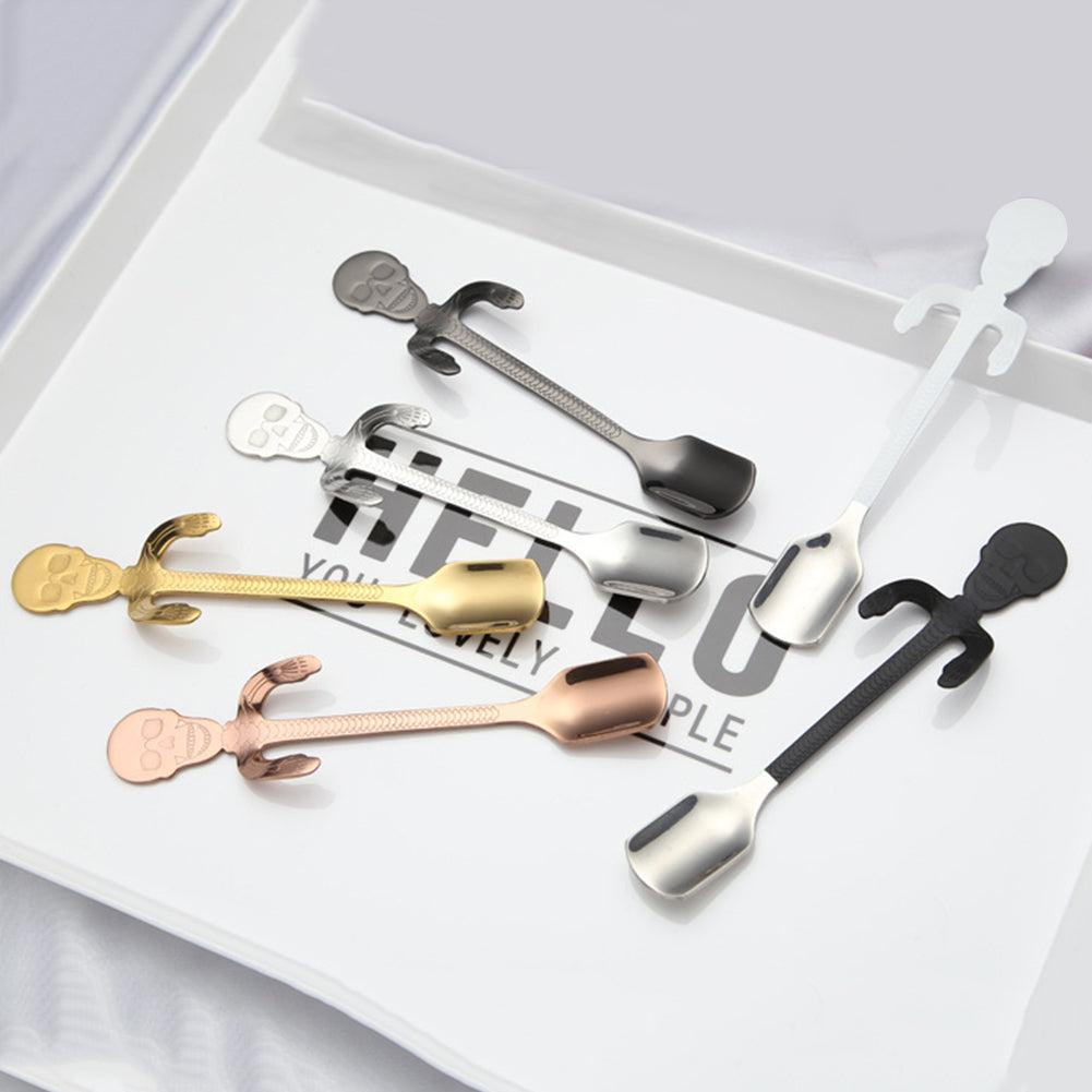Stainless Steel Cute Skull Hanging Handle Coffee Tea Drink Spoon Kitchen Tool