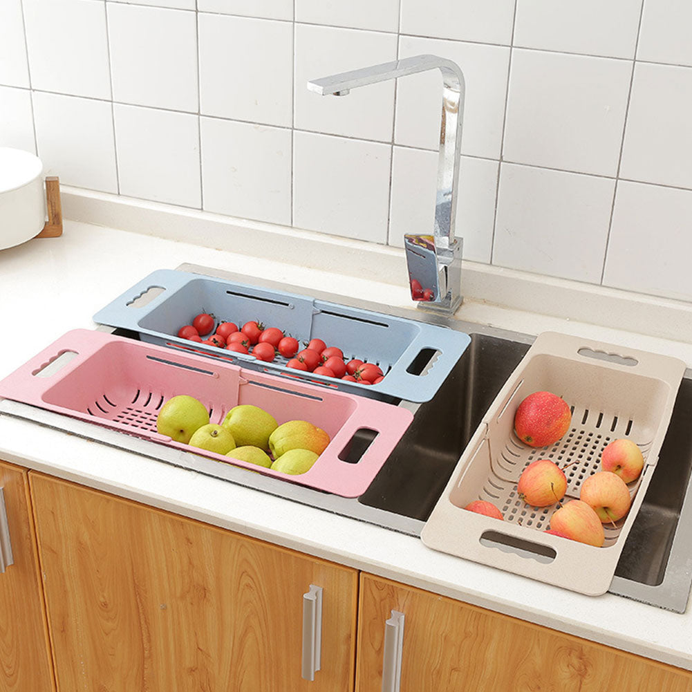 Hollowed Plastic Retractable Vegetable Basket Kitchen Fruit Washing Drain Rack