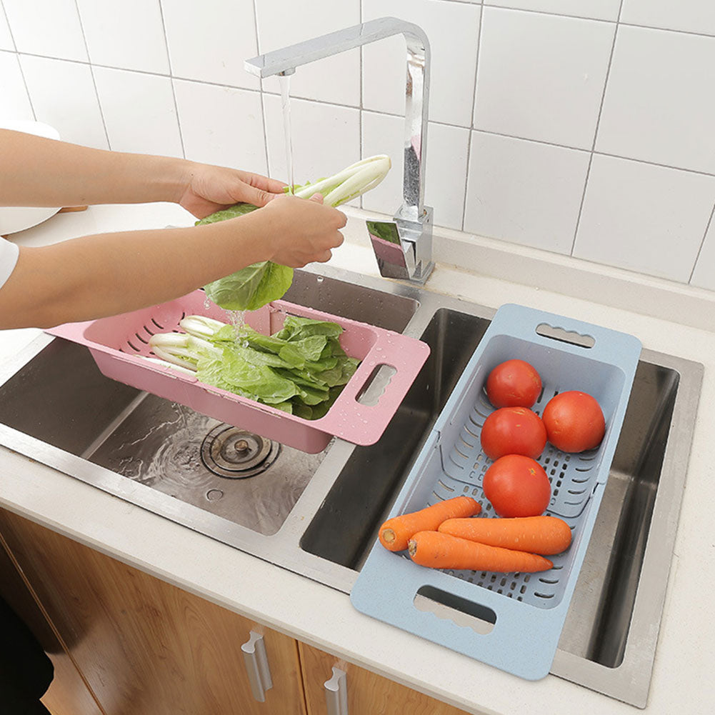 Hollowed Plastic Retractable Vegetable Basket Kitchen Fruit Washing Drain Rack