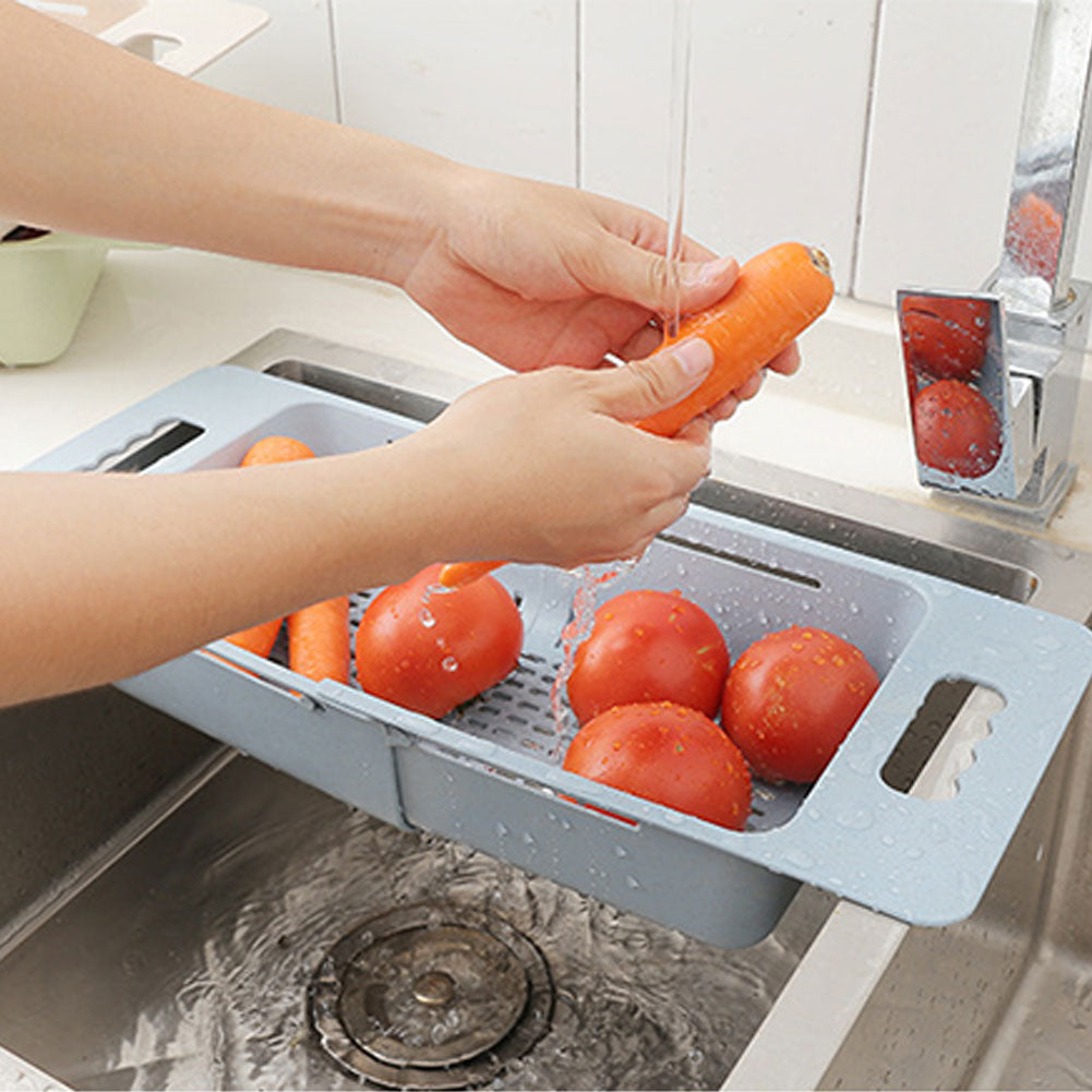 Hollowed Plastic Retractable Vegetable Basket Kitchen Fruit Washing Drain Rack