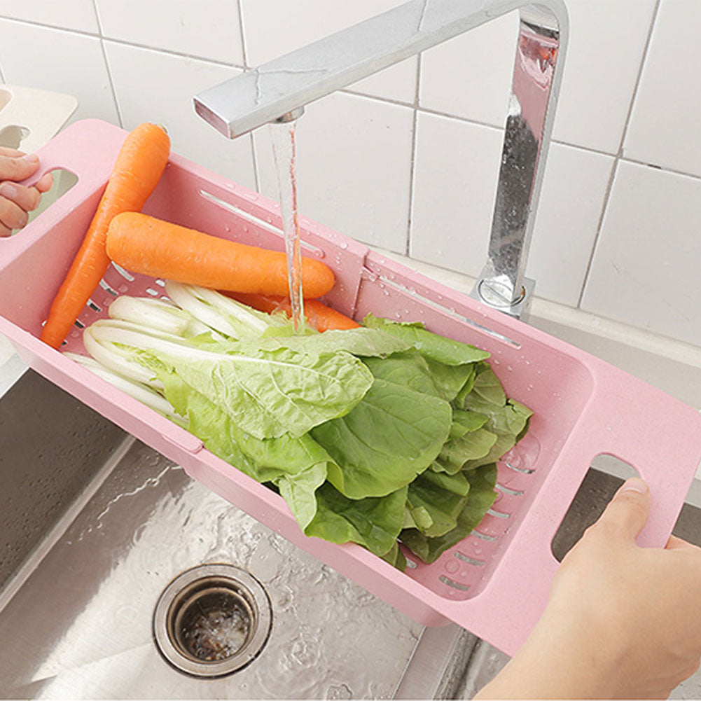 Hollowed Plastic Retractable Vegetable Basket Kitchen Fruit Washing Drain Rack