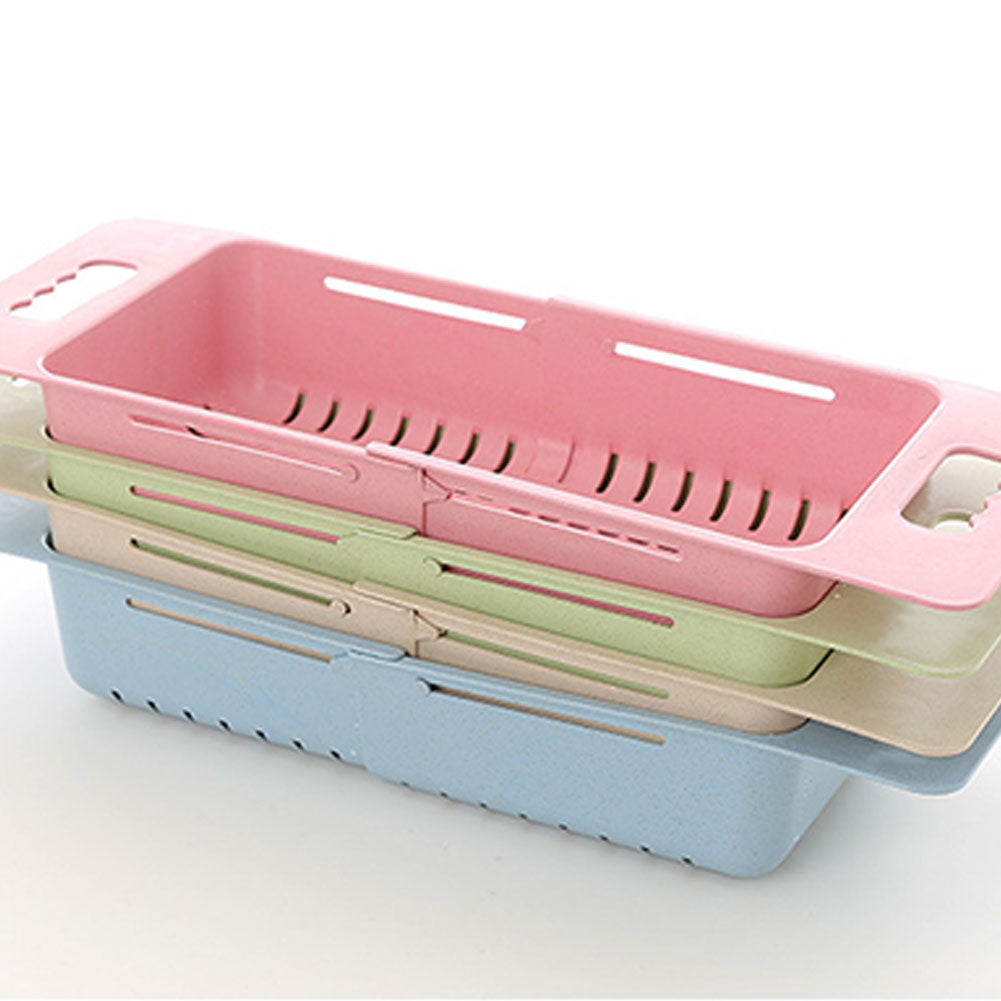 Hollowed Plastic Retractable Vegetable Basket Kitchen Fruit Washing Drain Rack