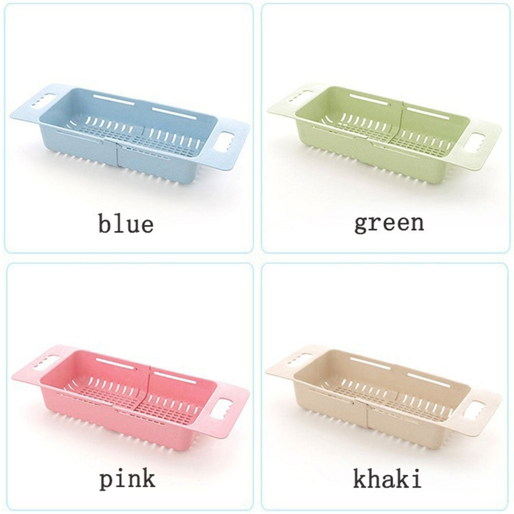 Hollowed Plastic Retractable Vegetable Basket Kitchen Fruit Washing Drain Rack