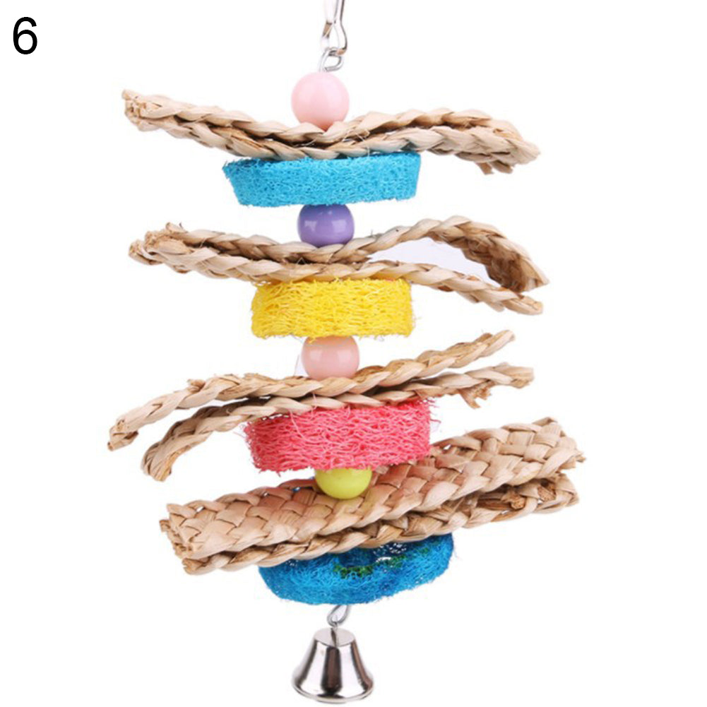 Colorful Parrot Climbing Chewing Pet Training Toy Birds Hanging Acrylic Bell