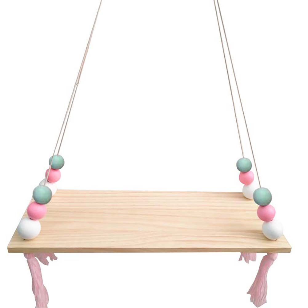 Nordic Wood Beads Board Tassels Hanging Storage Shelf Kids Room Home Wall Decor