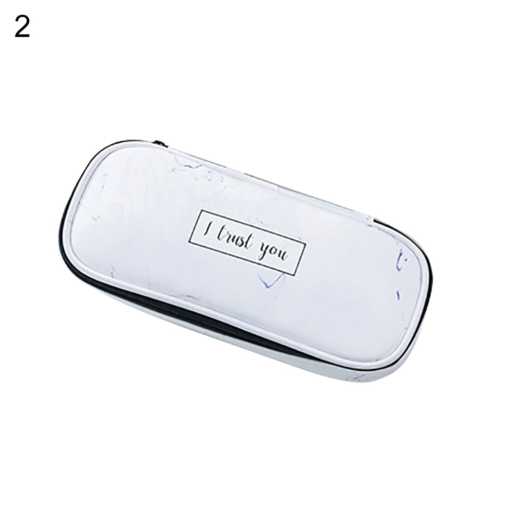 Marble Print Faux Leather Waterproof Large Capacity Pencil Bag Pen Storage Case