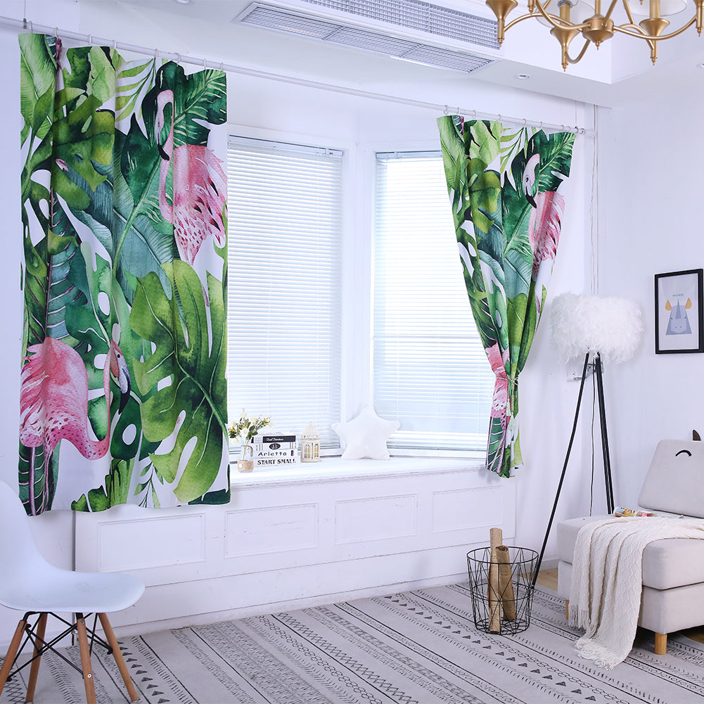 Tropical Leaves Flamingo High Shading Curtain Window Drape Valance Home Decor