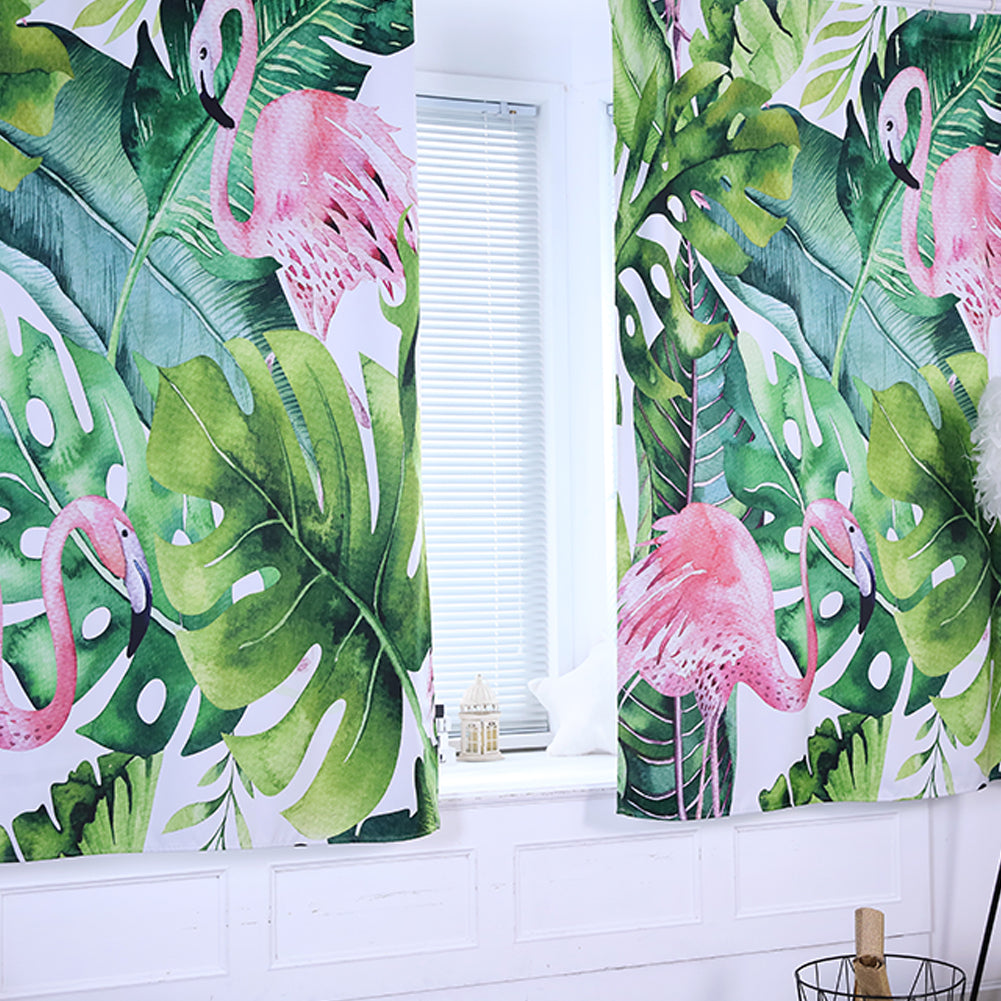 Tropical Leaves Flamingo High Shading Curtain Window Drape Valance Home Decor