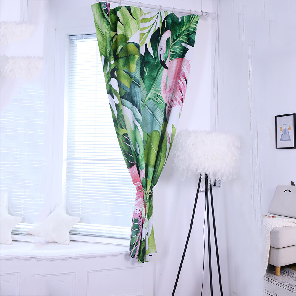 Tropical Leaves Flamingo High Shading Curtain Window Drape Valance Home Decor