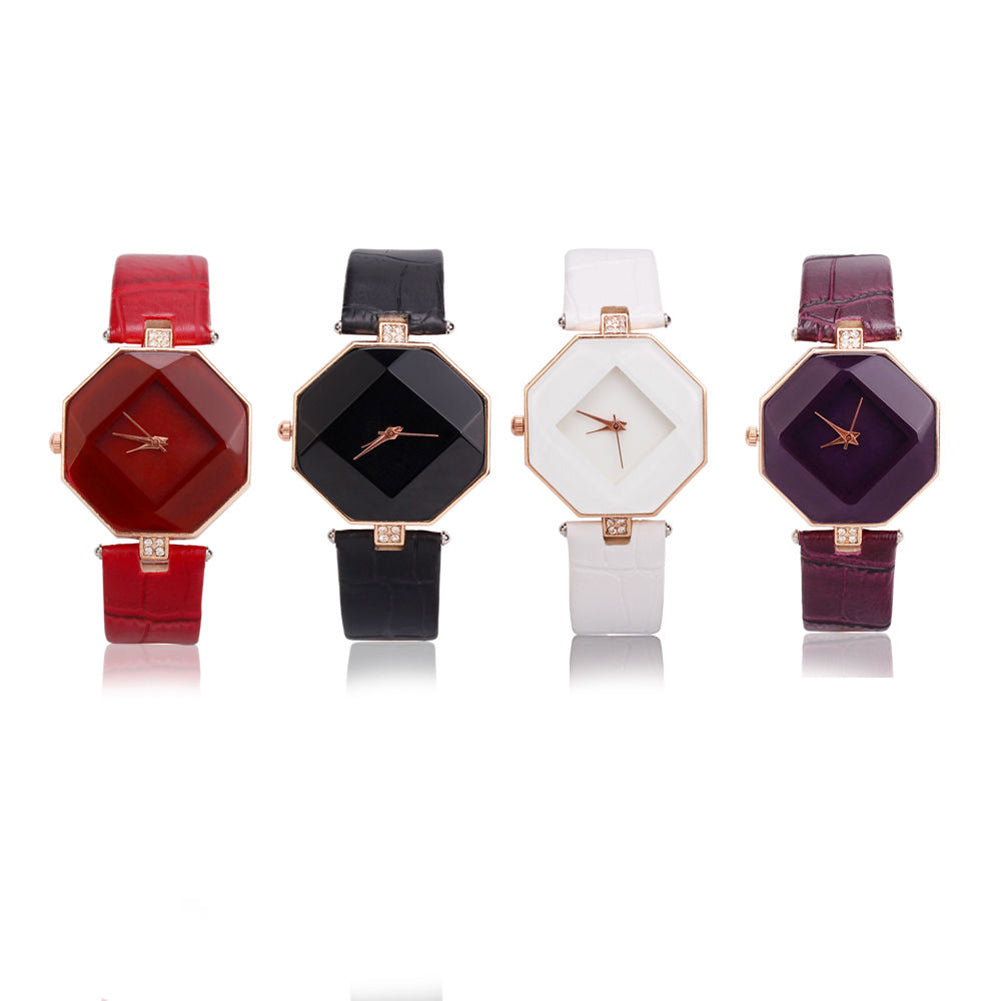 Women 's Fashion Faux Leather Band Analog Quartz Rhombic Case Wrist Watch Gift