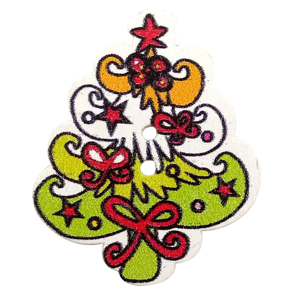 50Pcs Wooden 2 Holes Cute Christmas Tree Buttons Sewing Scrapbooking DIY Craft
