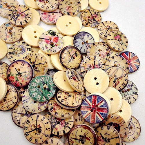 50 Pcs Vintage Wooden Buttons Round 2-Holes Sewing Scrapbooking DIY 20mm