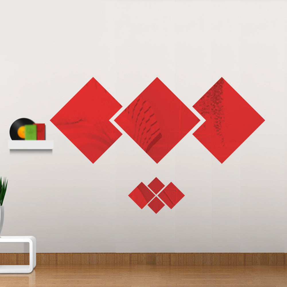 Square Shape Acrylic Mirror Effect Wall Sticker TV Background Living Room Decor