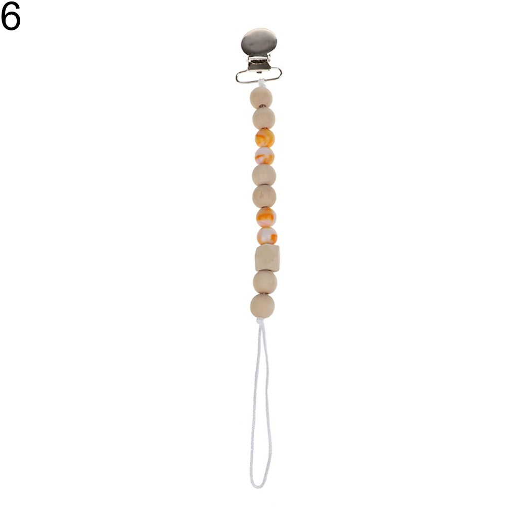 Baby Anti-lost Wooden Bead Pacifier Clip Soother Nipple Dummy Chain Holder Strap