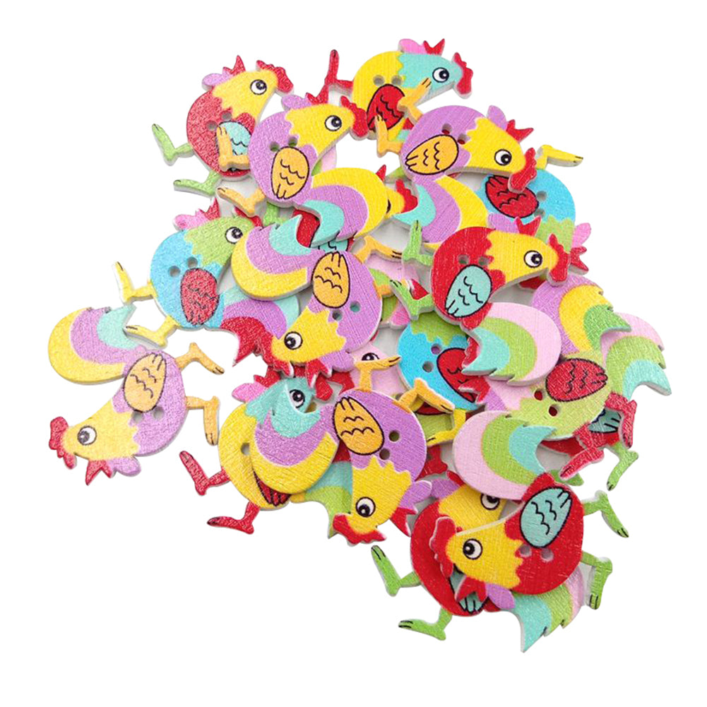 50Pcs Cartoon Rooster Chicken Wooden Buttons 2 Holes DIY Sewing Scrapbook Decor