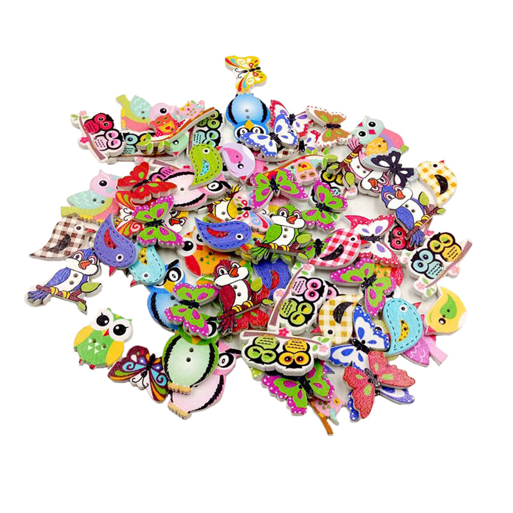50Pcs Cartoon Animal Shape 2 Holes Wood Buttons Sewing Scrapbook DIY Accessory