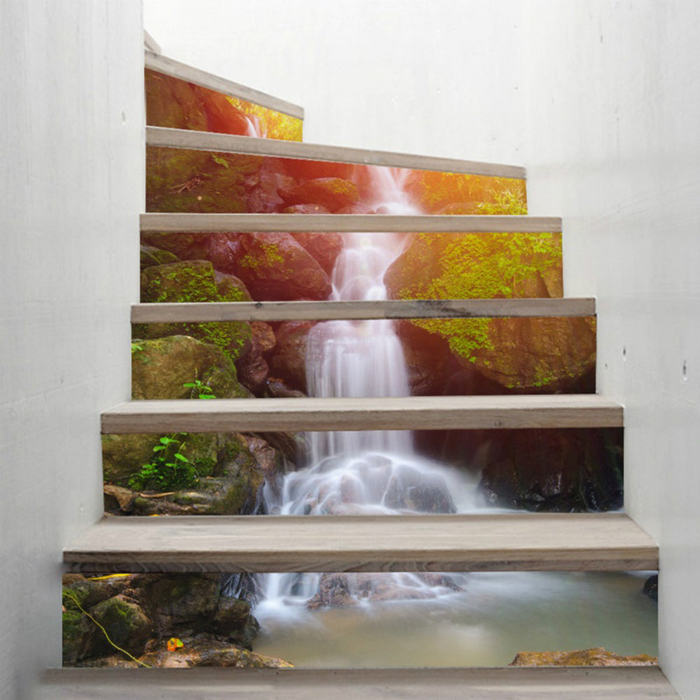 6Pcs 3D Waterproof DIY Forest Waterfall Stairs Staircase Stickers Home Decor