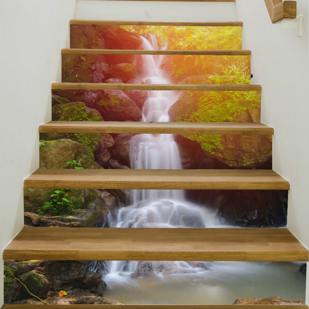 6Pcs 3D Waterproof DIY Forest Waterfall Stairs Staircase Stickers Home Decor