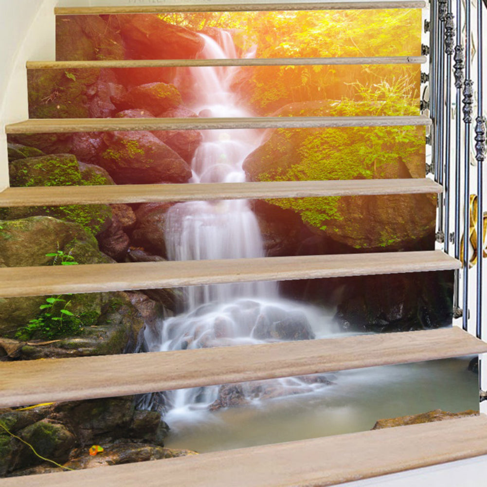 6Pcs 3D Waterproof DIY Forest Waterfall Stairs Staircase Stickers Home Decor
