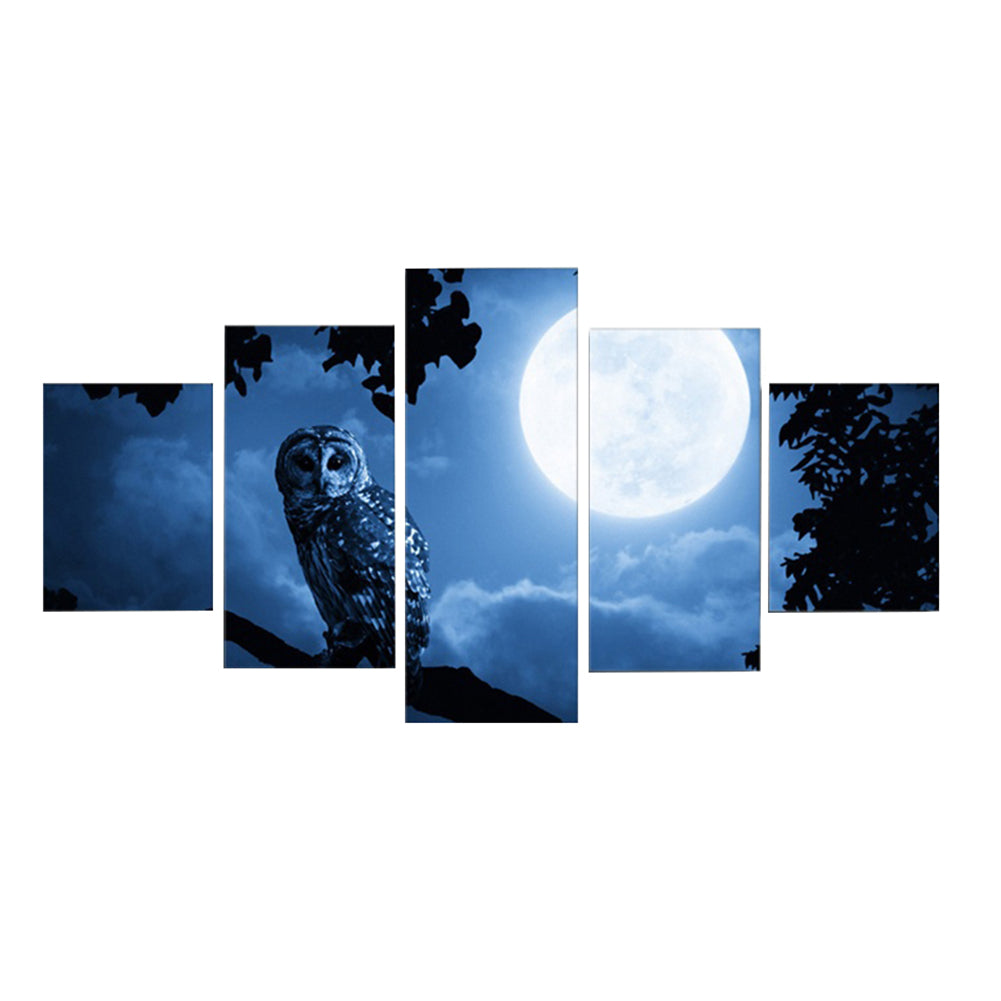 5Pcs Unframed Owl Moon Canvas Paintings Wall Art Decorative Painting Home Decor
