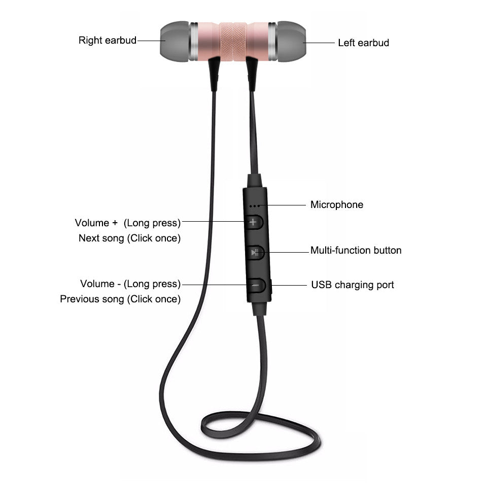 Wireless Bluetooth Headphones Sport Running Headset Metal Magnetic Super Bass Earphones Stereo Earbuds with HD Mic