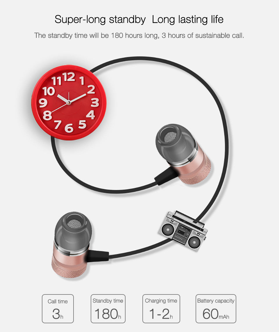 Wireless Bluetooth Headphones Sport Running Headset Metal Magnetic Super Bass Earphones Stereo Earbuds with HD Mic