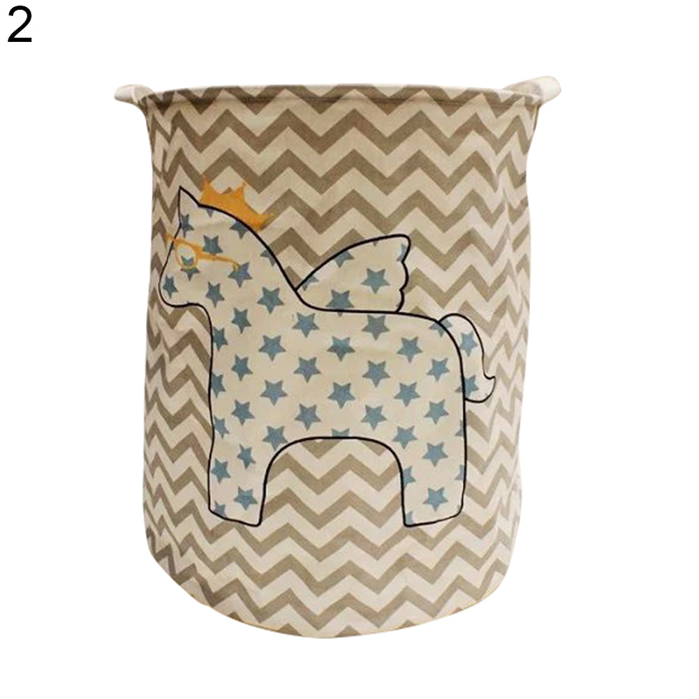 Folding Cartoon Horse Barrel Doll Storage Basket Laundry Bra Socks Organizer