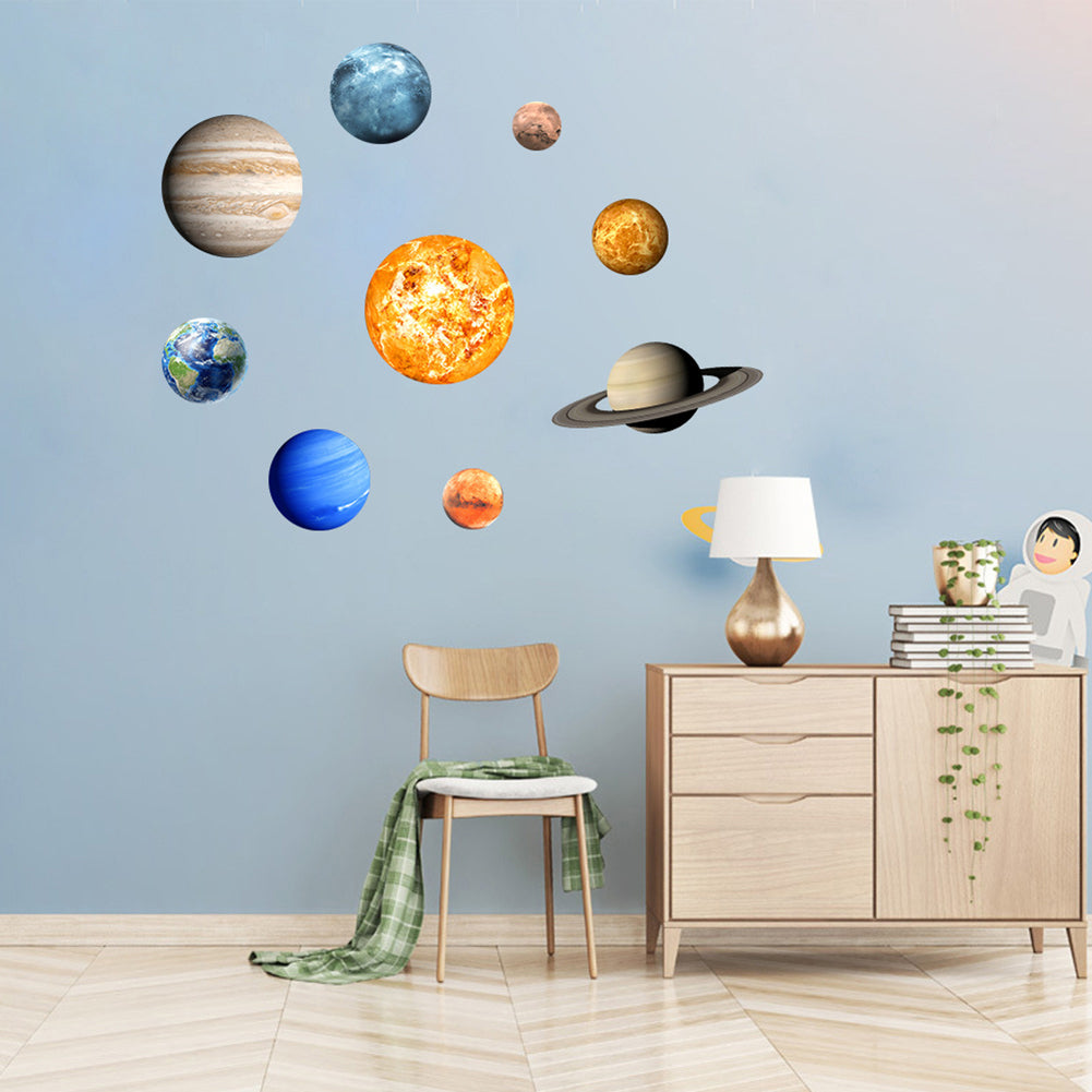 9Pcs Nine Planets Moon Earth Decor Removable Home Decal Luminous Wall Stickers