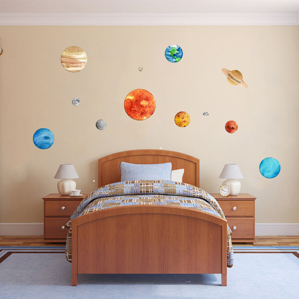 9Pcs Nine Planets Moon Earth Decor Removable Home Decal Luminous Wall Stickers