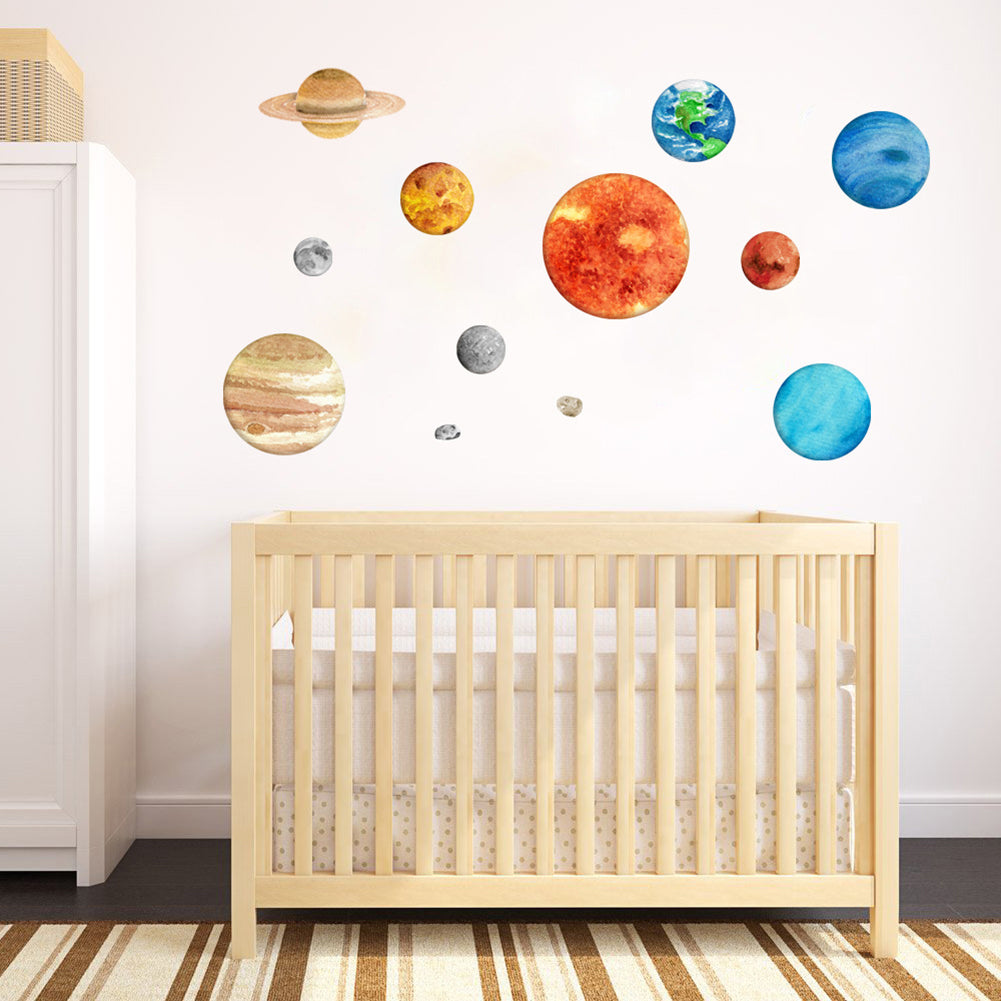 9Pcs Nine Planets Moon Earth Decor Removable Home Decal Luminous Wall Stickers