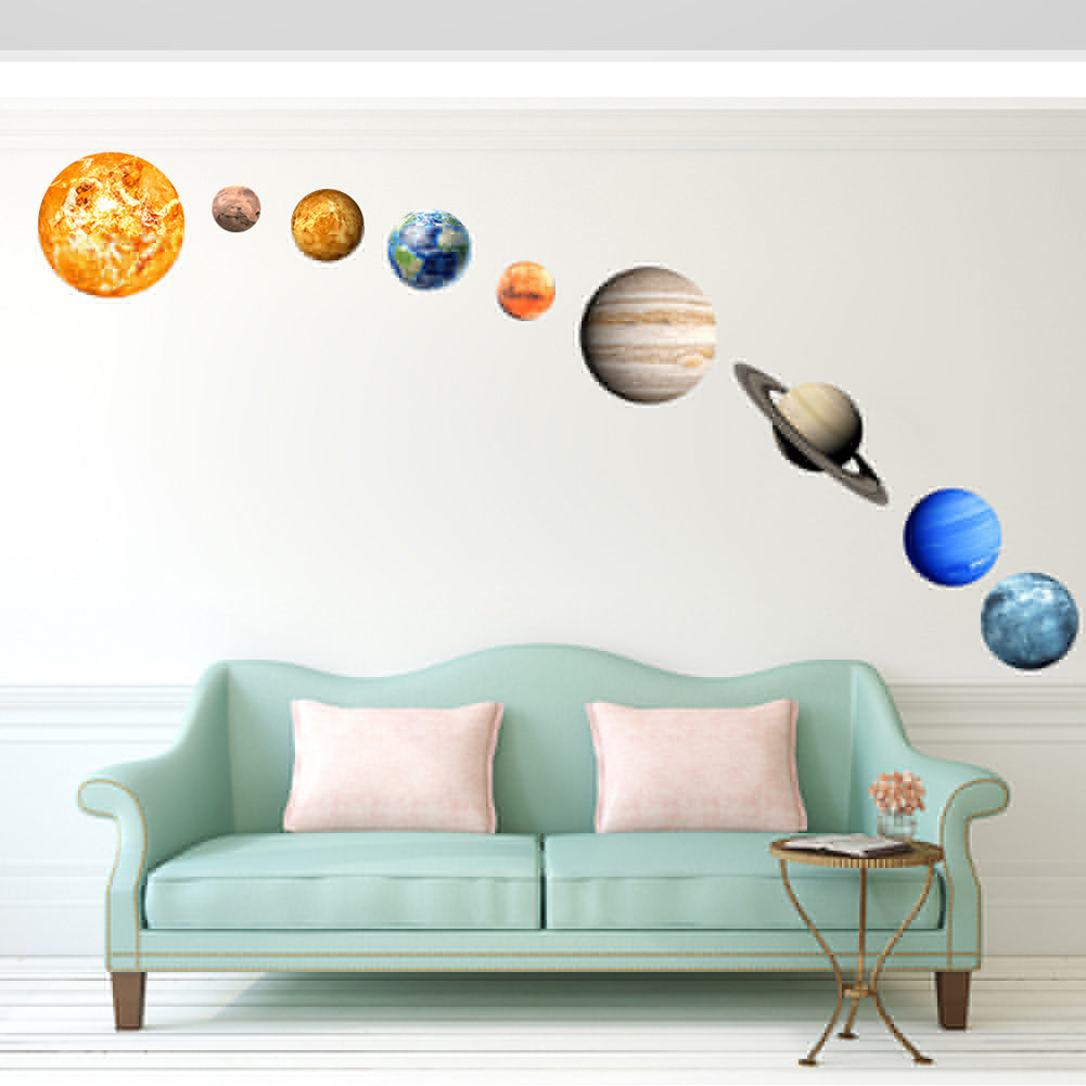 9Pcs Nine Planets Moon Earth Decor Removable Home Decal Luminous Wall Stickers
