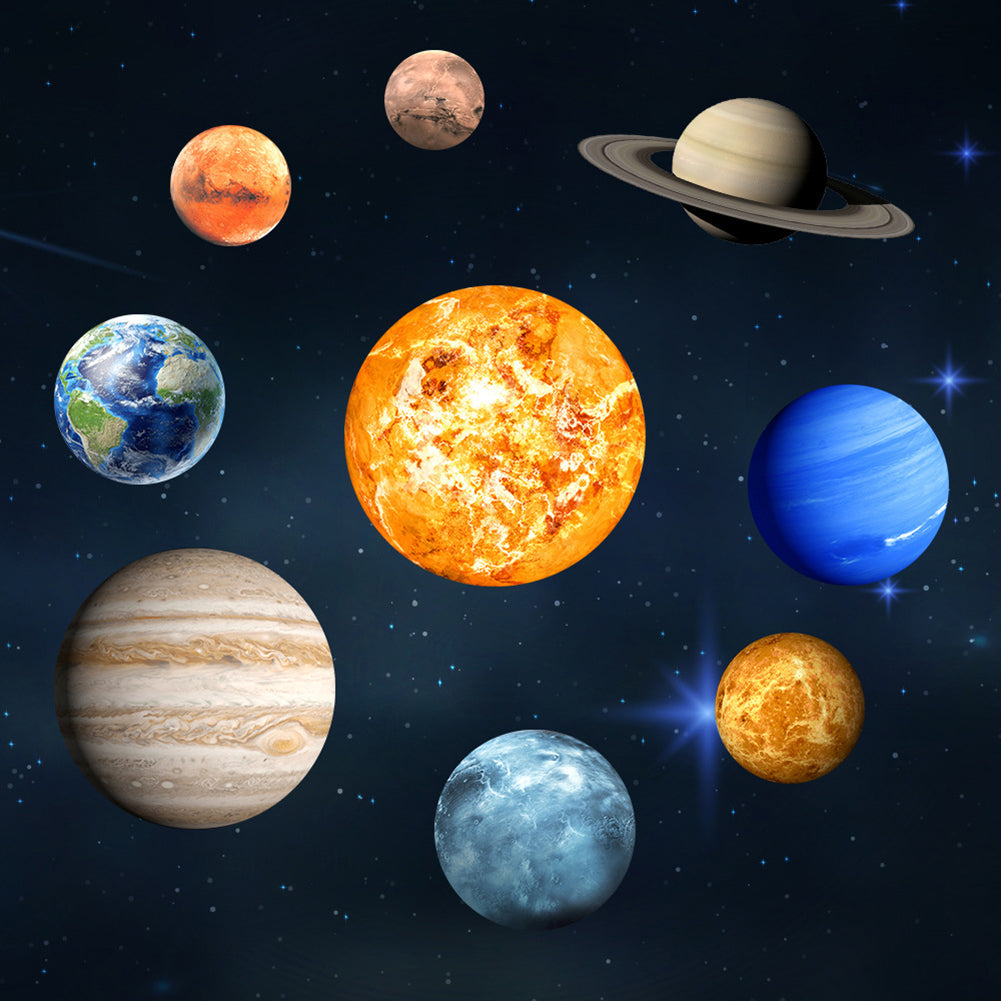 9Pcs Nine Planets Moon Earth Decor Removable Home Decal Luminous Wall Stickers