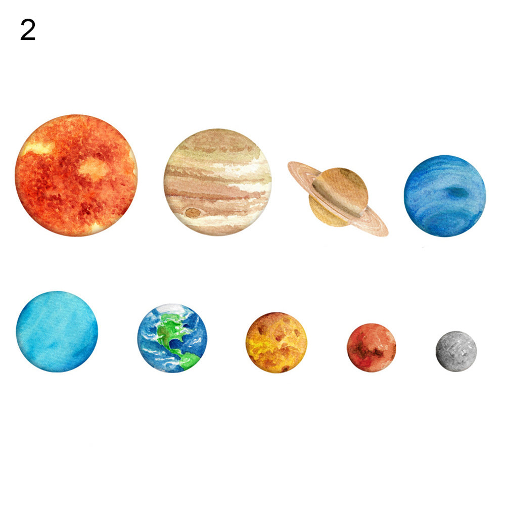 9Pcs Nine Planets Moon Earth Decor Removable Home Decal Luminous Wall Stickers