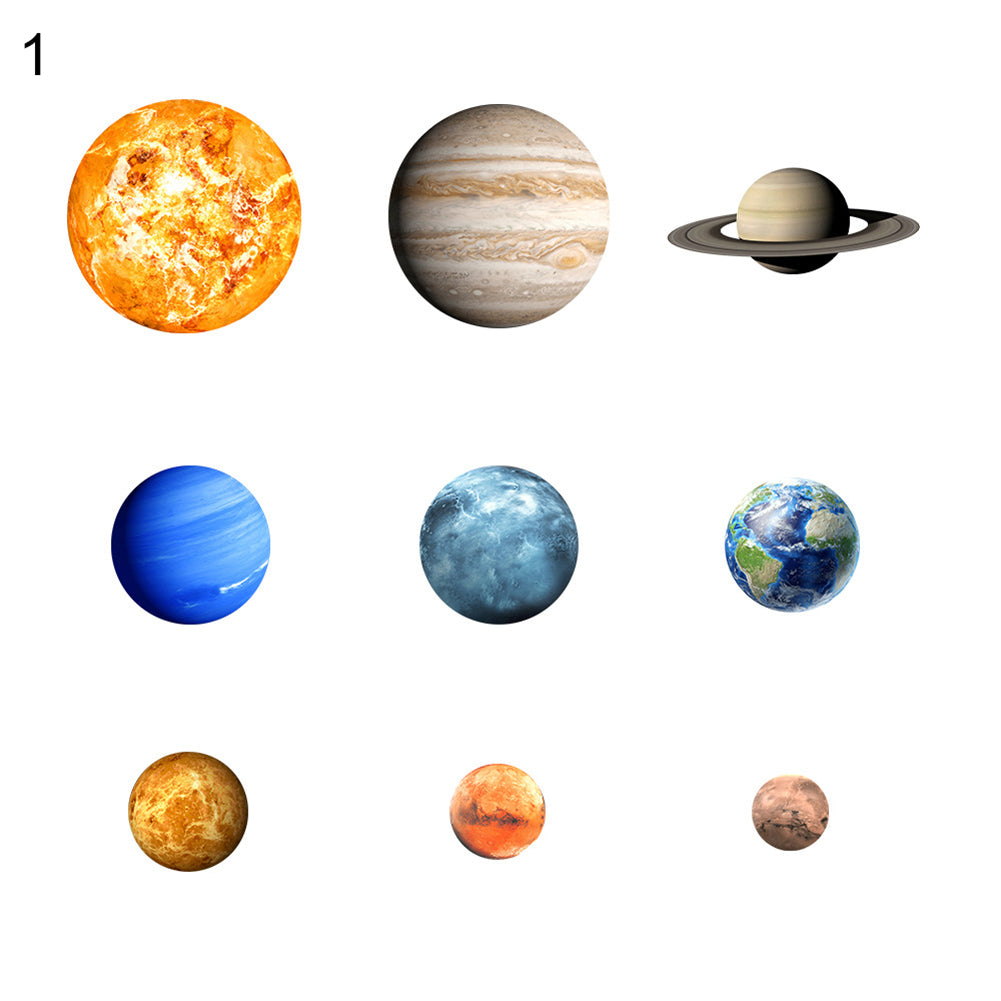 9Pcs Nine Planets Moon Earth Decor Removable Home Decal Luminous Wall Stickers