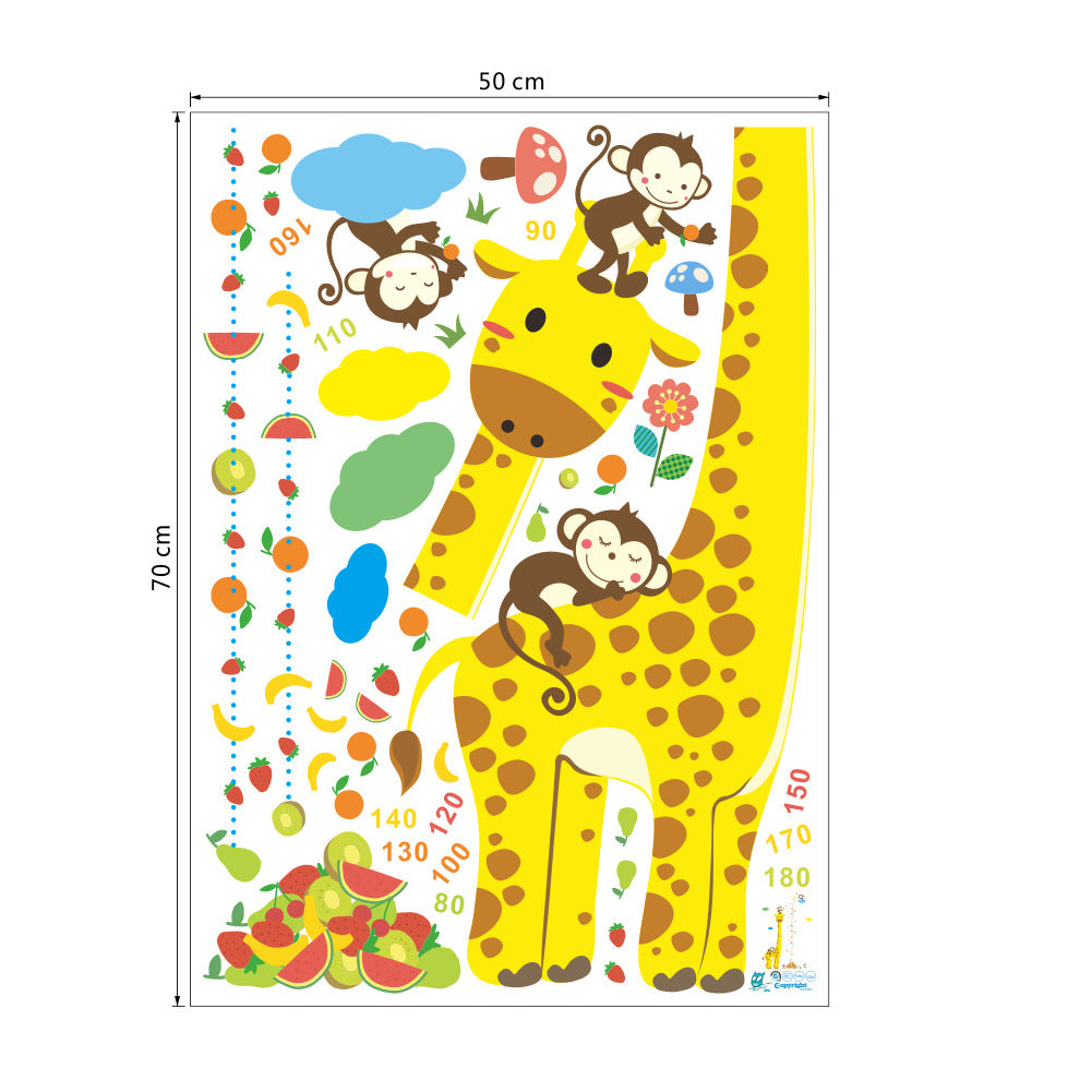 Cartoon Giraffe Monkey Kids Height Chart Wall Sticker Nursery Kids Room Decal