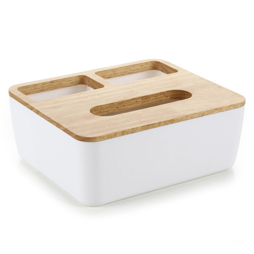 Natural Wood Cover Plastic Tissue Paper Box Storage Case Holder Home Desk Decor