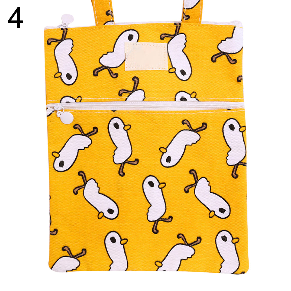 Student Double Zipper Handbag Fish Duck Forest File Pouch Handle Storage Bag