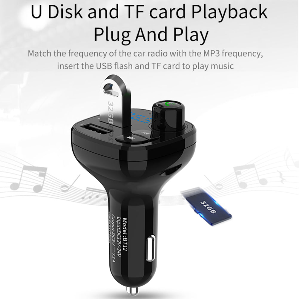 BT-12 Car Bluetooth FM Transmitter Dual USB Charger Handsfree Music MP3 Player