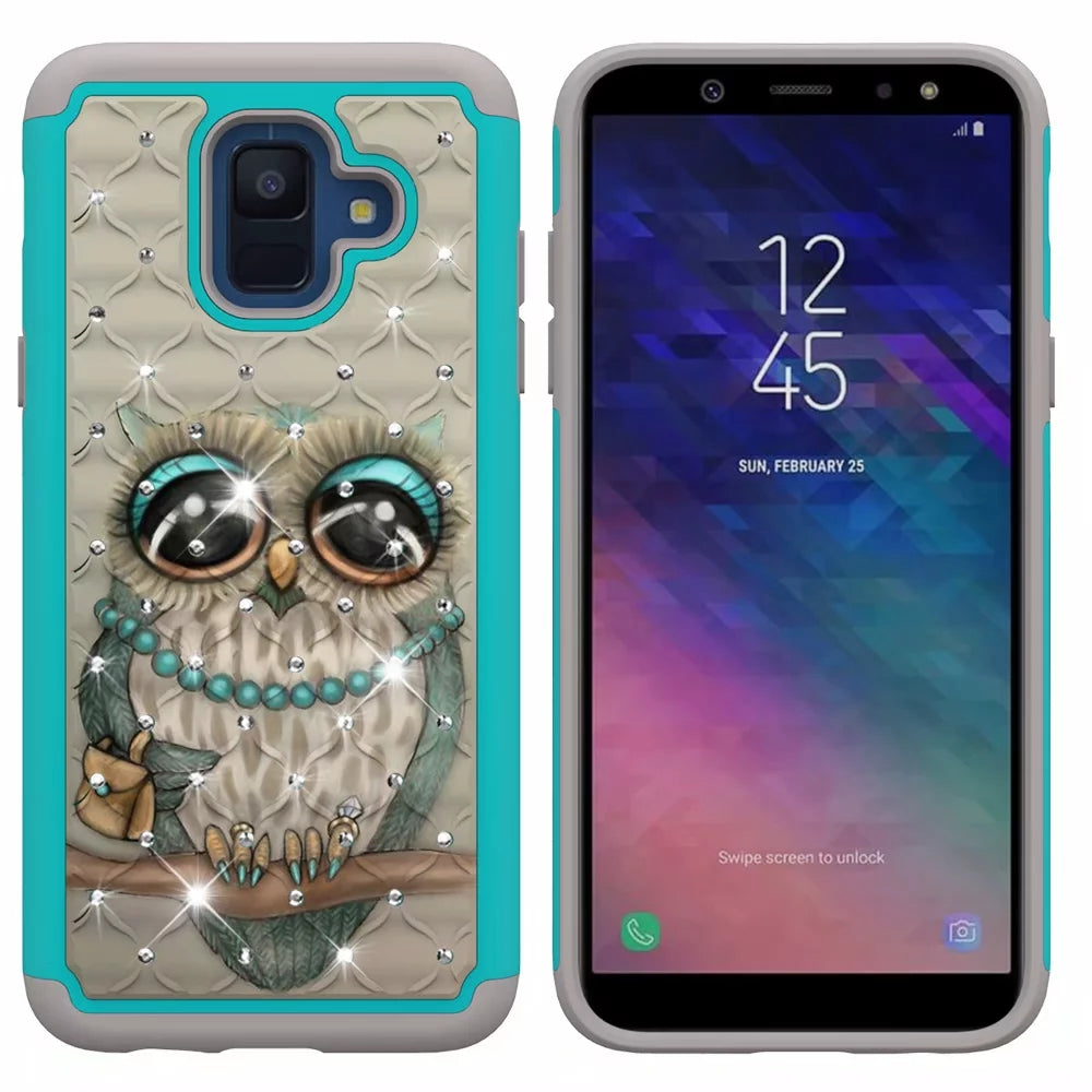 mobile phone case all-inclusive soft-edge PC hard shell 2 in 1 coated silica gel for Samsung Galaxy A6 Gray cat