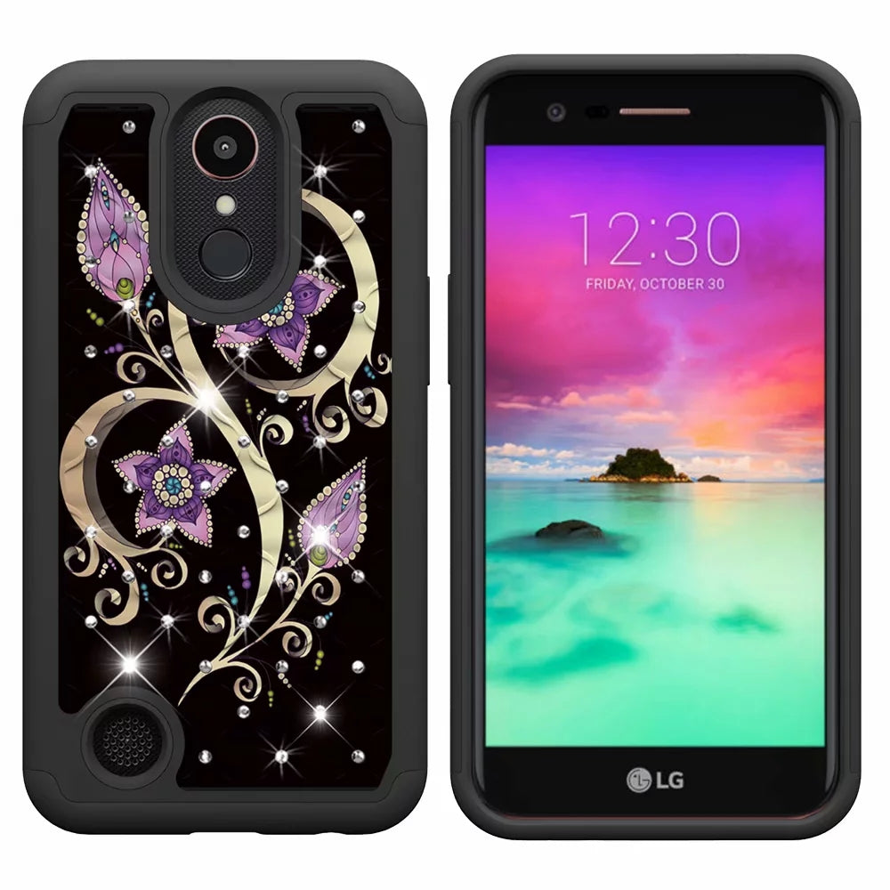 mobile phone case all-inclusive soft-edge PC hard shell 2 in 1 coated silicone for LG K10 2017 Peacock flower