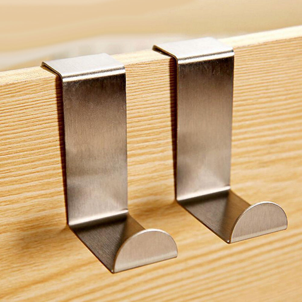 2Pcs S Shape Stainless Steel Over Door Hooks Kitchen Bathroom Cabinet Hanger
