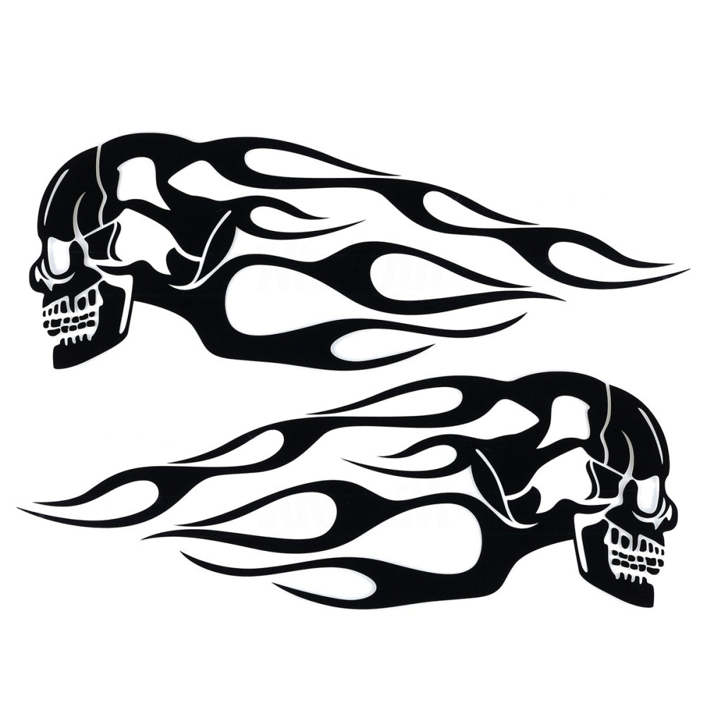 2Pcs Universal Motorcycle Motorbike Gas Tank Skull Flame Decals Sticker Decor