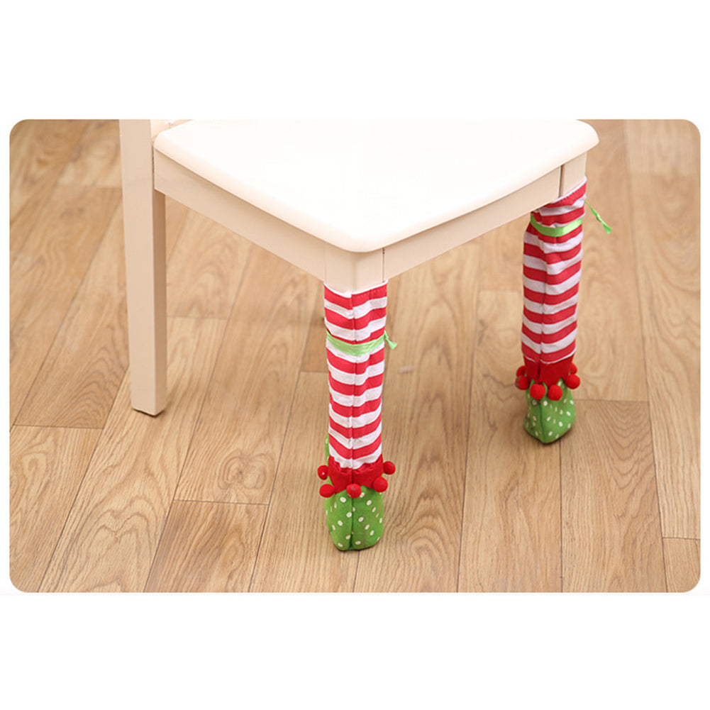 Christmas Chair Table Leg Cover Striped Santa Claus Boots Sleeve Party Decor