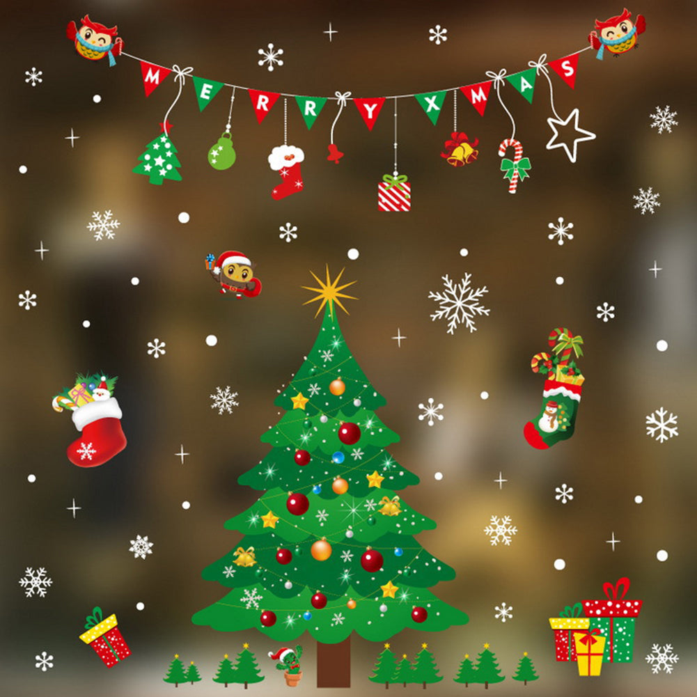 2Pcs Christmas Snowman Santa Claus Glass Window Decor Static Cling Sticker Decal
