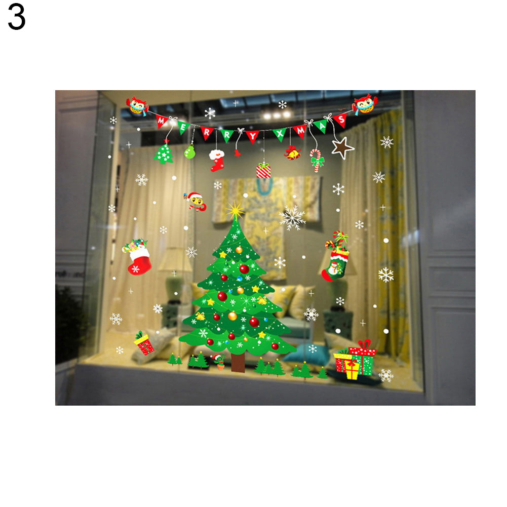 2Pcs Christmas Snowman Santa Claus Glass Window Decor Static Cling Sticker Decal