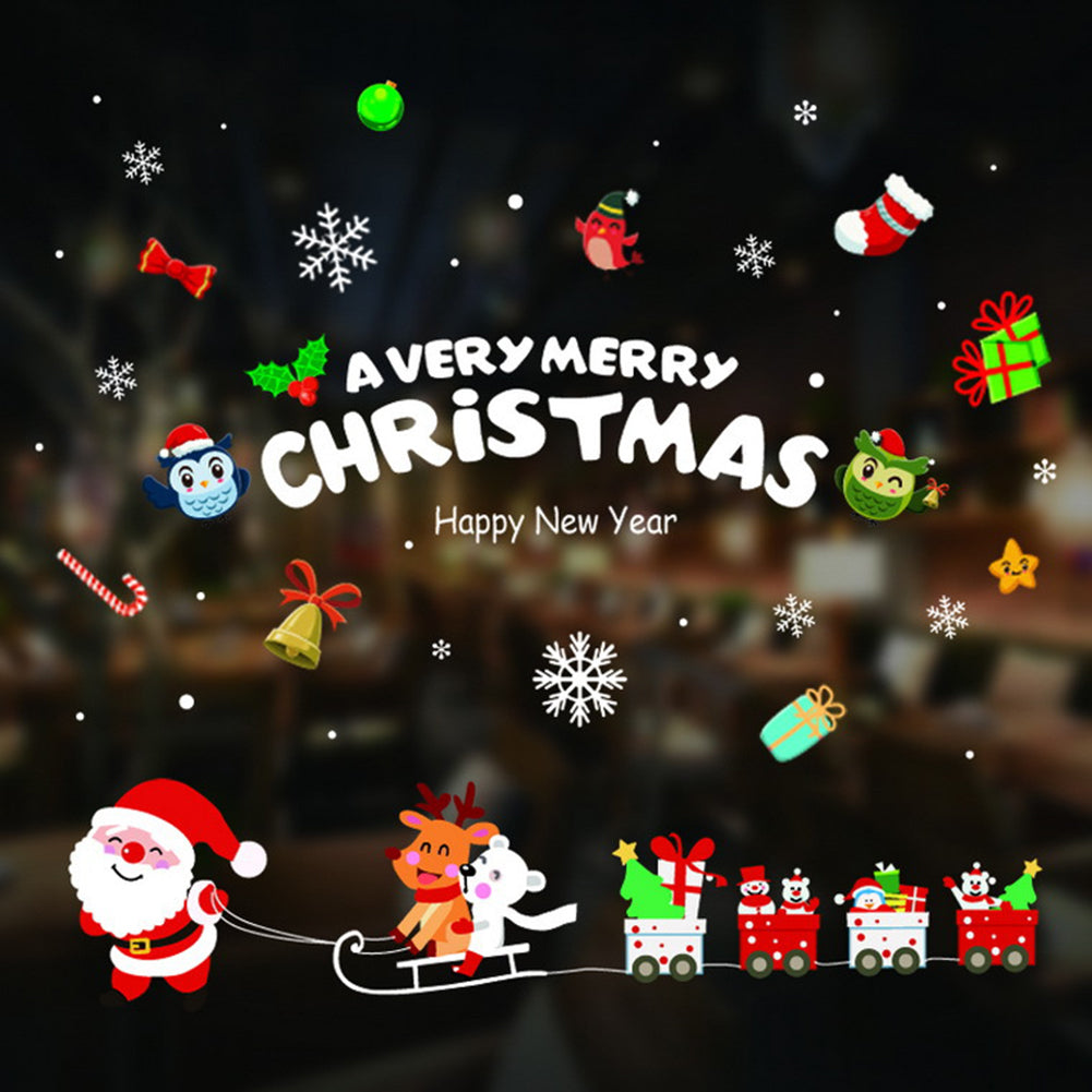 2Pcs Christmas Snowman Santa Claus Glass Window Decor Static Cling Sticker Decal
