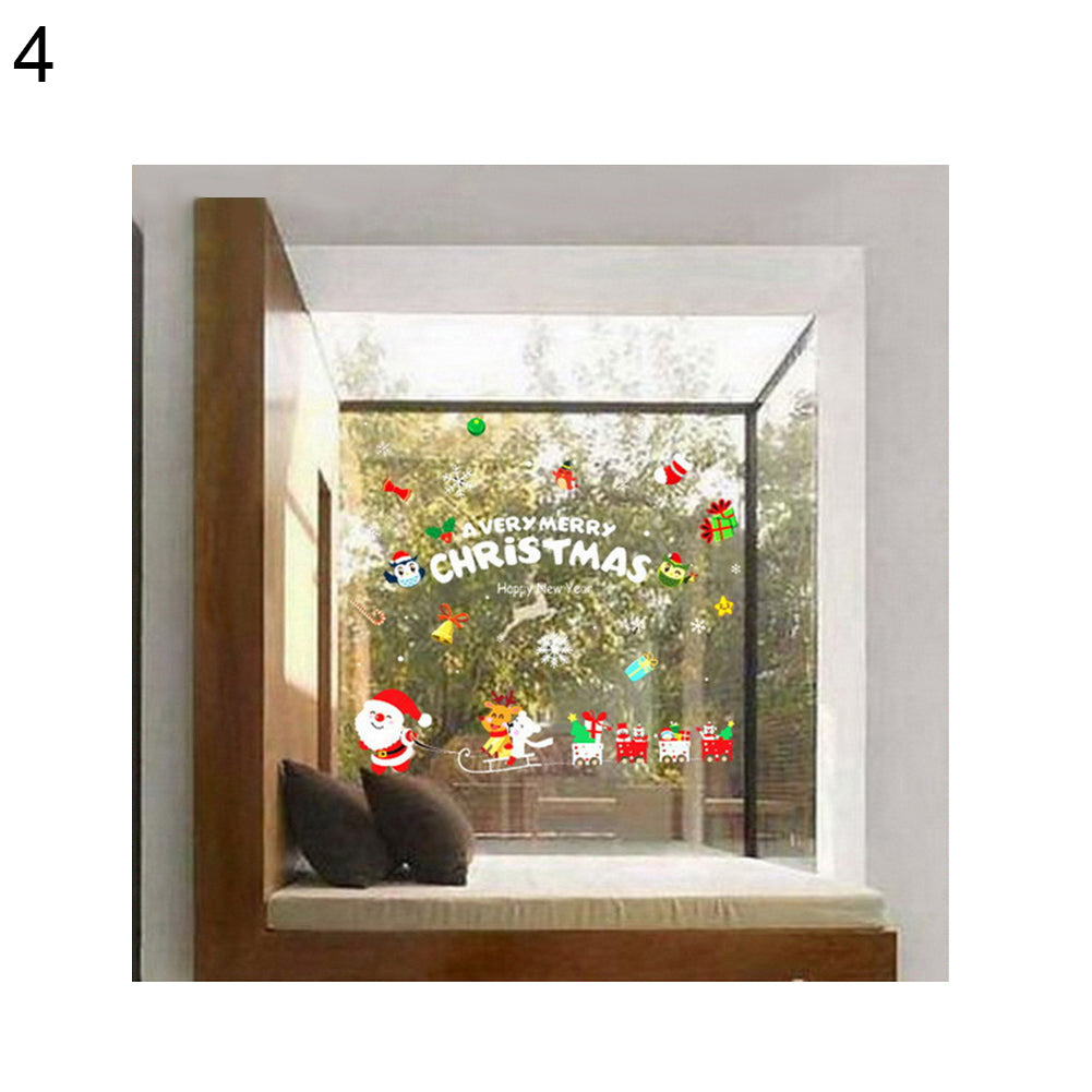 2Pcs Christmas Snowman Santa Claus Glass Window Decor Static Cling Sticker Decal