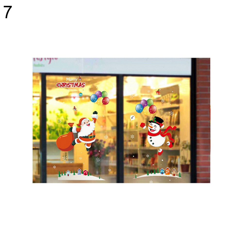 2Pcs Christmas Snowman Santa Claus Glass Window Decor Static Cling Sticker Decal
