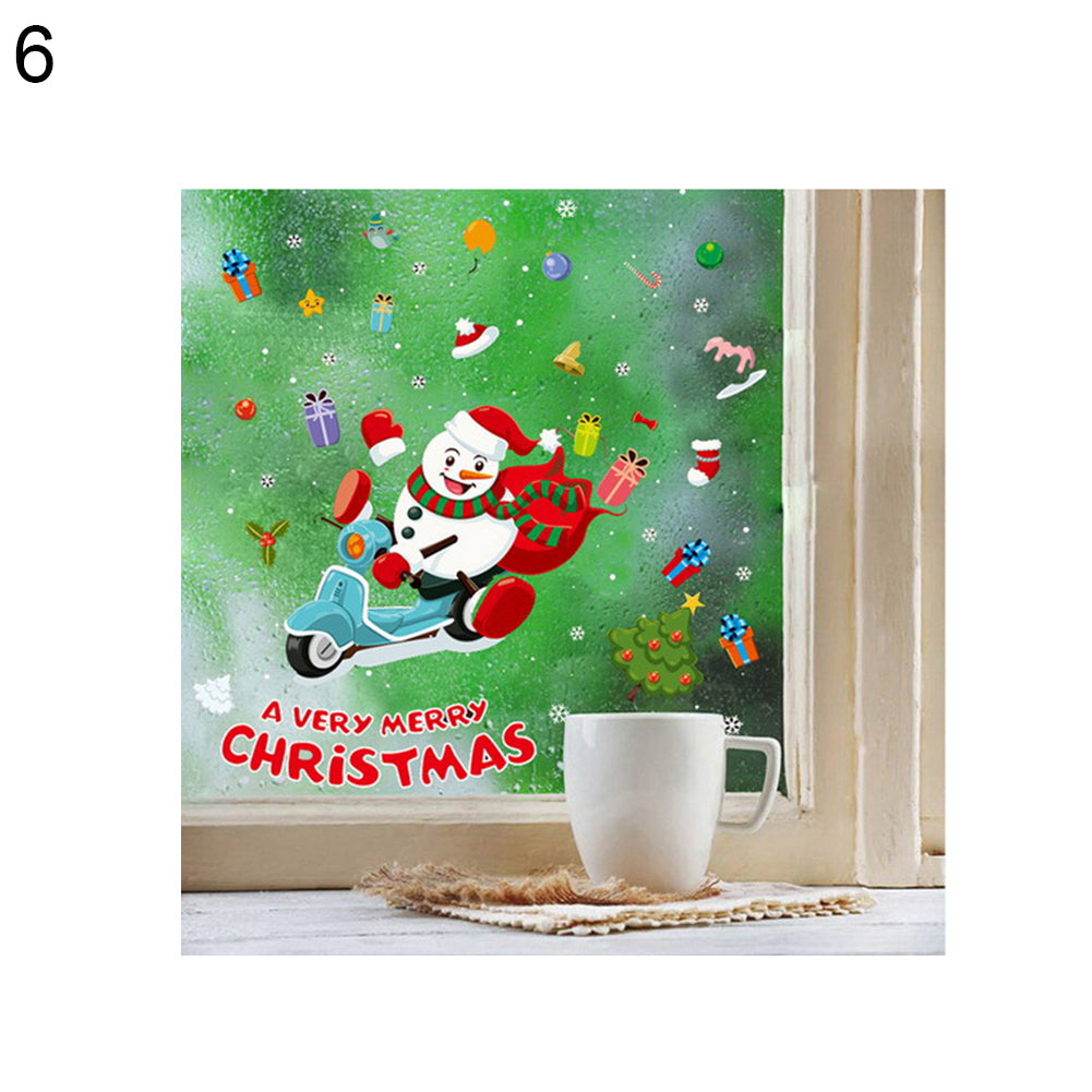 2Pcs Christmas Snowman Santa Claus Glass Window Decor Static Cling Sticker Decal